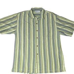 TOMMY BAHAMA MEN’S Medium M SHIRT Green MULTI COLOR STRIPE 100% Silk